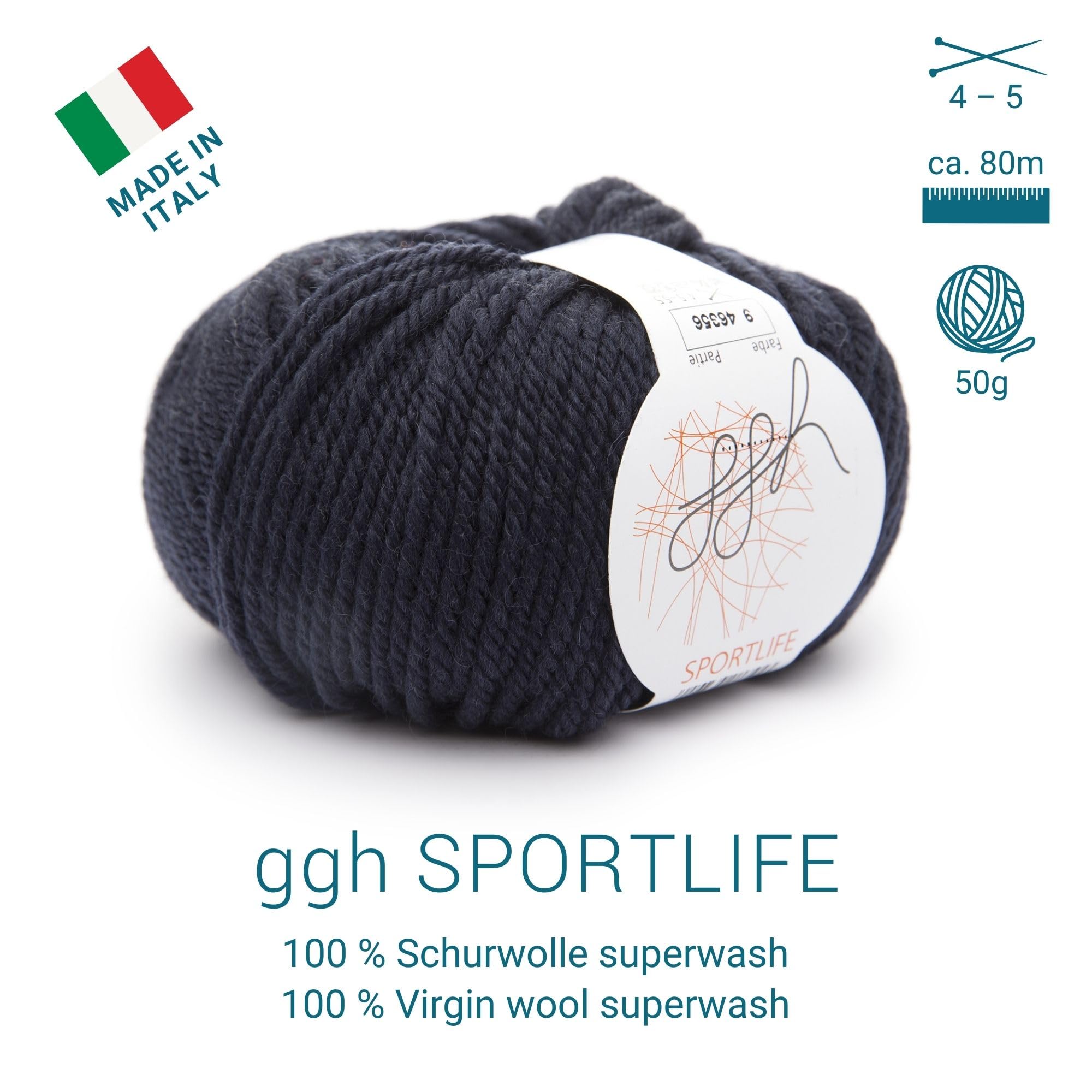 ggh Sportlife Box zestaw 300 g (6 x 50 g), 100% miękkie, naturalne włókna, żywa wełna w wielu kolorach, kolor 009 - granatowy