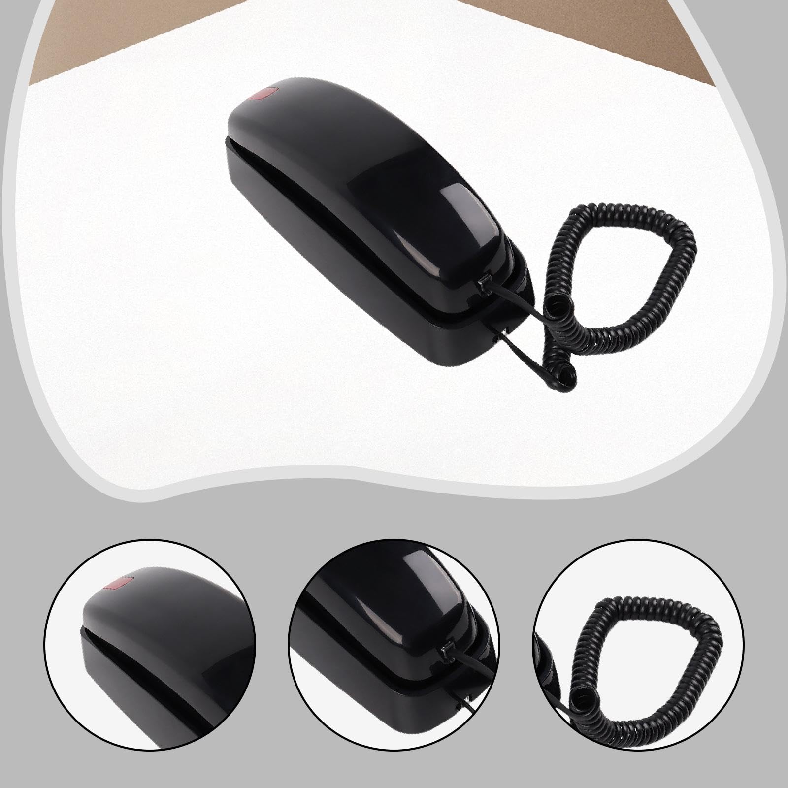 Teléfono de Pared Teléfono Fijo Teléfono de Casa Teléfono con Cable Estilo Retro Botones Luz Llamada Recordatorio Adecuado para Cocina Baño Ho, Negro