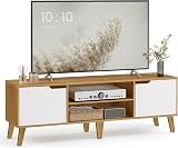 VASAGLE TV Stand Unit, Entertainment Center with Adjustable Shelf, for 65 Inch TVs, 147 cm Long Media Console Table, Transitional Style, for Living Room, Bedroom, Natural Oak and Cream White LTV556Y01 - 1