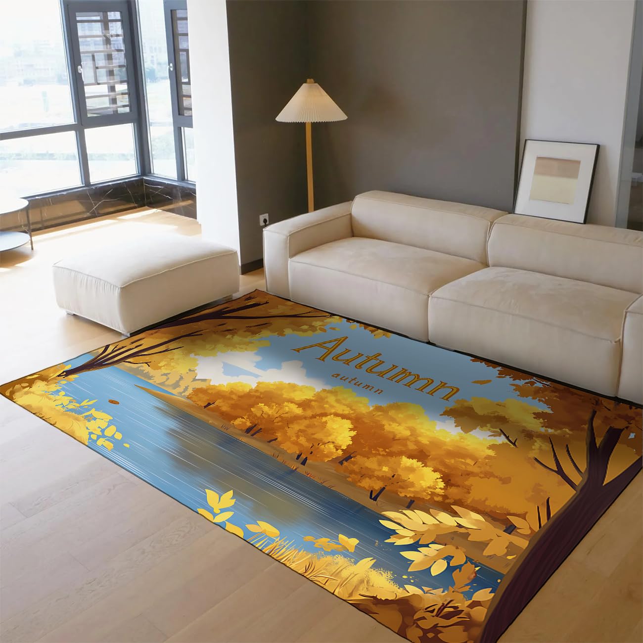 Tapis de sol forêt et lac 180x240cm pliable à poils ras pour salon