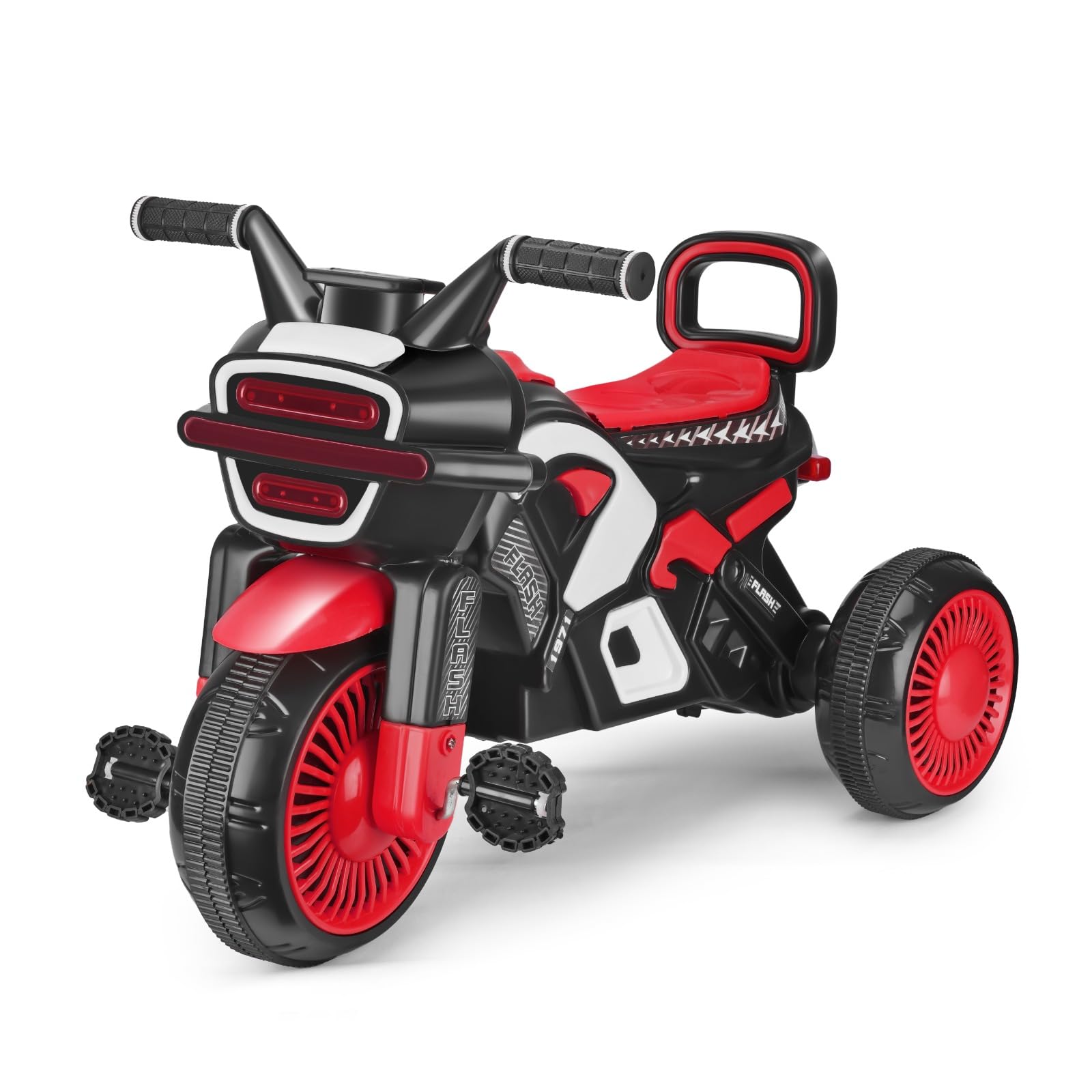 Maanit Kids Ride-On Motorcycle with Pedals & Backrest – Stylish 3-Wheel Ride On Bike for Toddlers & Kids, Stable Design, Indoor & Outdoor Fun (Red)