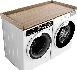 Kaboon Washer Dryer Countertop, Melamine Countertop with Edge Rails - 27.5" Depth x 54" Width Laundry Room Organization, Oak(Grey Tone)