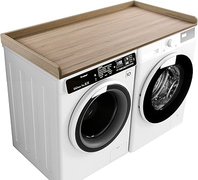 Kaboon Washer Dryer Countertop, Melamine Countertop with Edge Rails - 27.5" Depth x 54" Width Laundry Room Organization, Oak(Grey Tone)