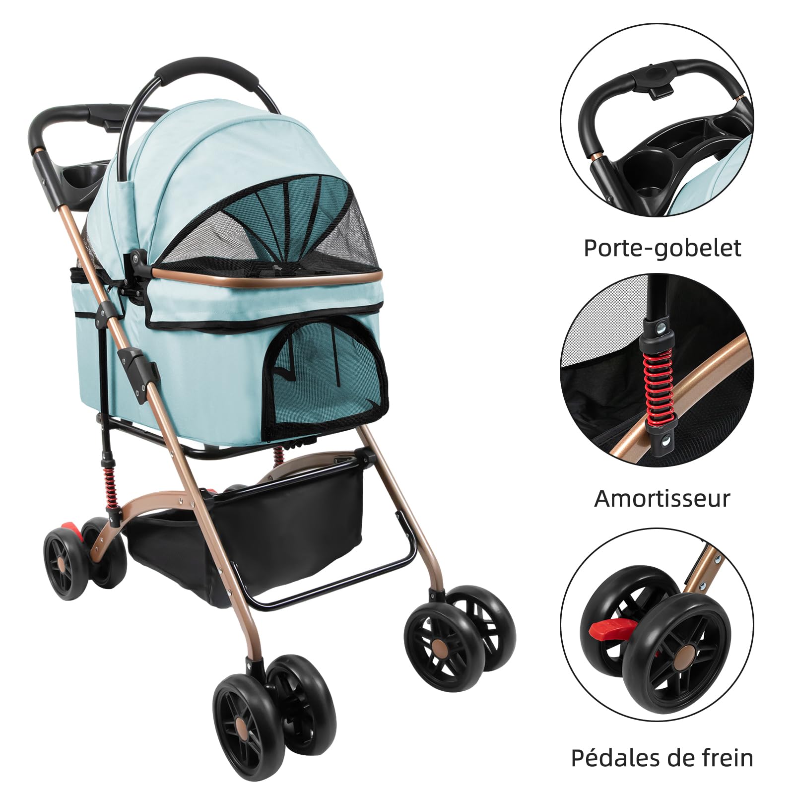 Odpinany wózek dla psa 4 w 1, składany wózek dla psa z wyjmowaną i bez zamka błyskawicznego, uspension terenowy dla małych psów i kotów 15 kg