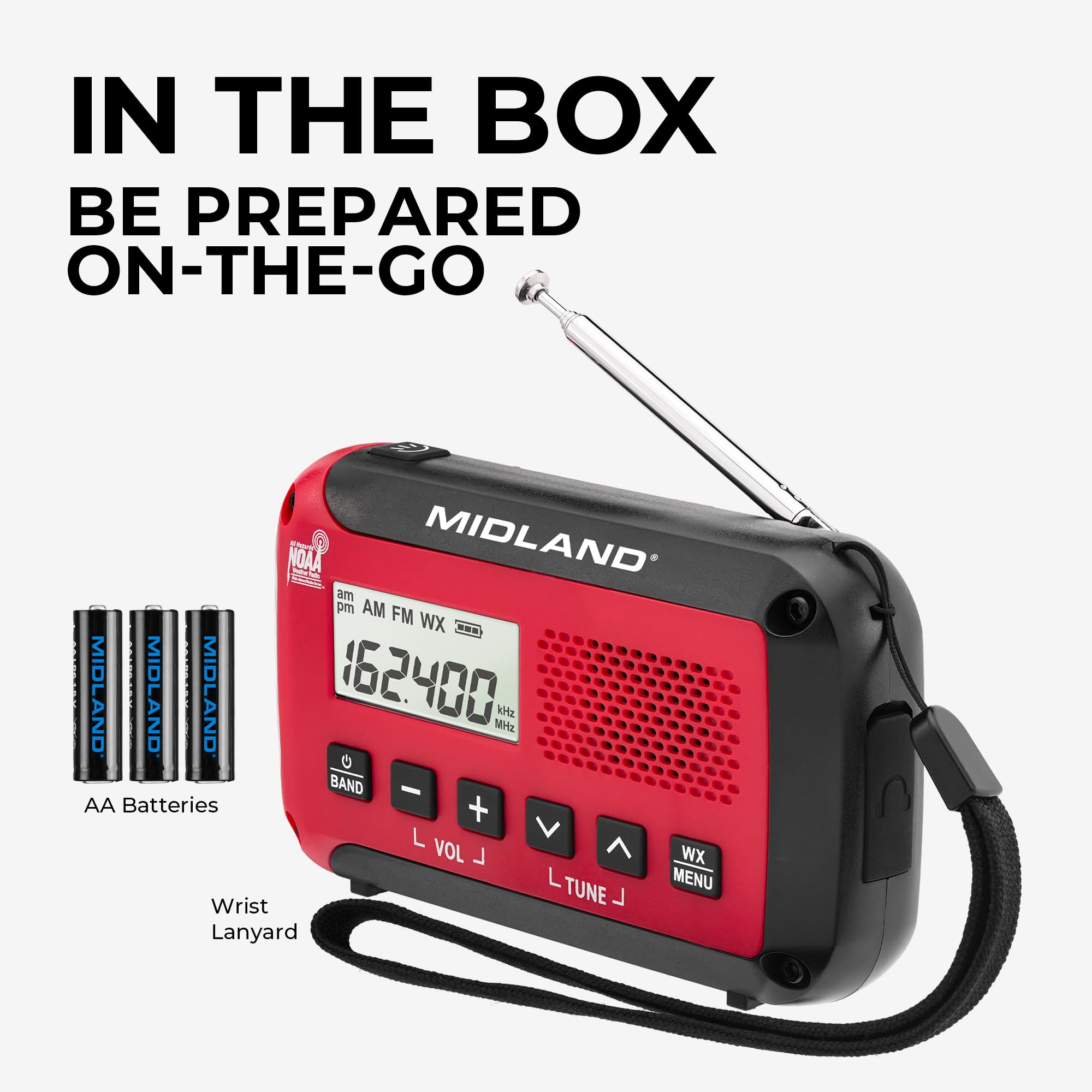 Midland® - Radio météo ER10VP avec lampe de poche et alerte d'urgence - Radio AM/FM - Compacte et facile à transporter - Signal SOS stroboscopique et prise casque