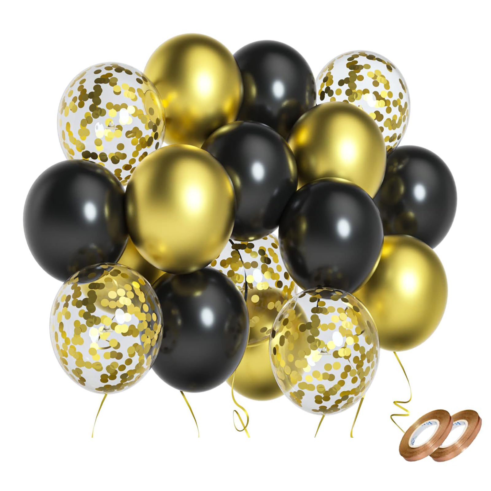 60 Stück Luftballons Hochzeit Set, 12 zoll Luftballons Schwarz Gold Schwarze Latex Ballons Goldene Metallic Konfetti Ballons für Geburtstag Verlobung Abschlussball EID Ramadan Silvester Party Deko