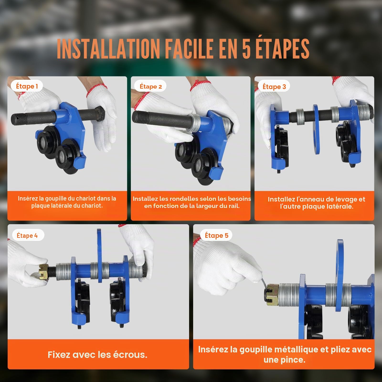 VEVOR Chariot Porte-palan Manuel, Charge 1 Tonne, Chariot à Poutre poussée 2 Roues, réglable pour Largeur Poutre I 63,5-177,8 mm, palan de Garage en Acier allié pour Poutre en I Droite et incurvée