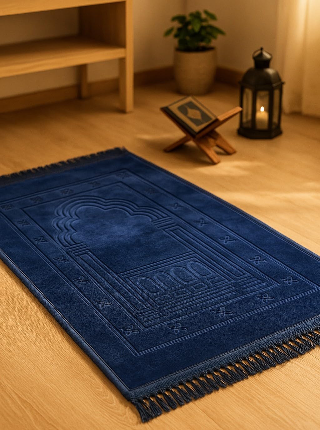 Aksamitna muzułmańska orientalna mata modlitewna, antypoślizgowa, wyściełana i gruba - 910 gramów (niebiesko-szary wzór 2, 80x120 cm)