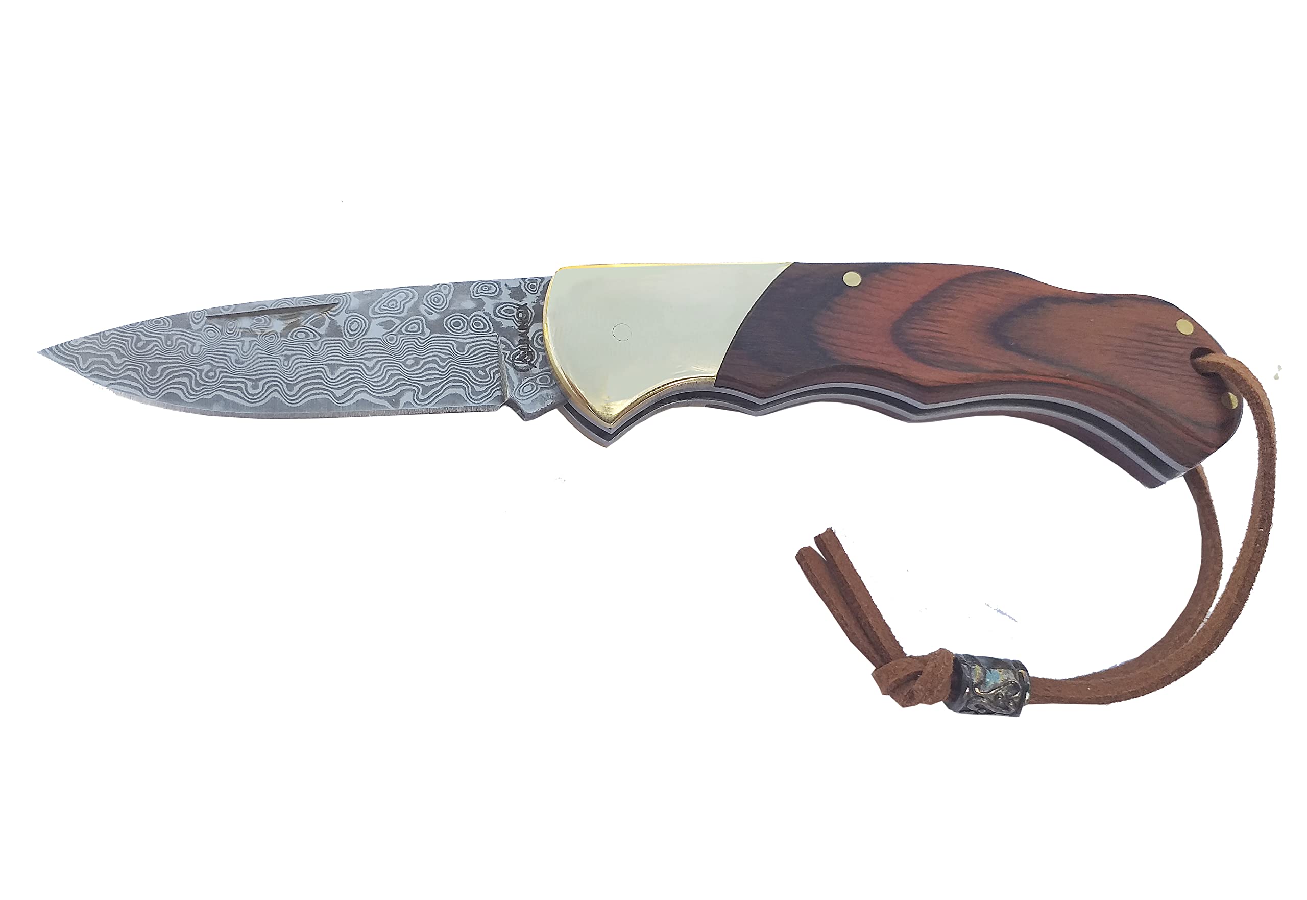 Tiendas LGP – Albainox 18557 Damasco, Navaja acero Damasco. Plegable, Hoja 6 cm. mango de Stamina Marrón, forros de acero Inox. Virola de Alpaca