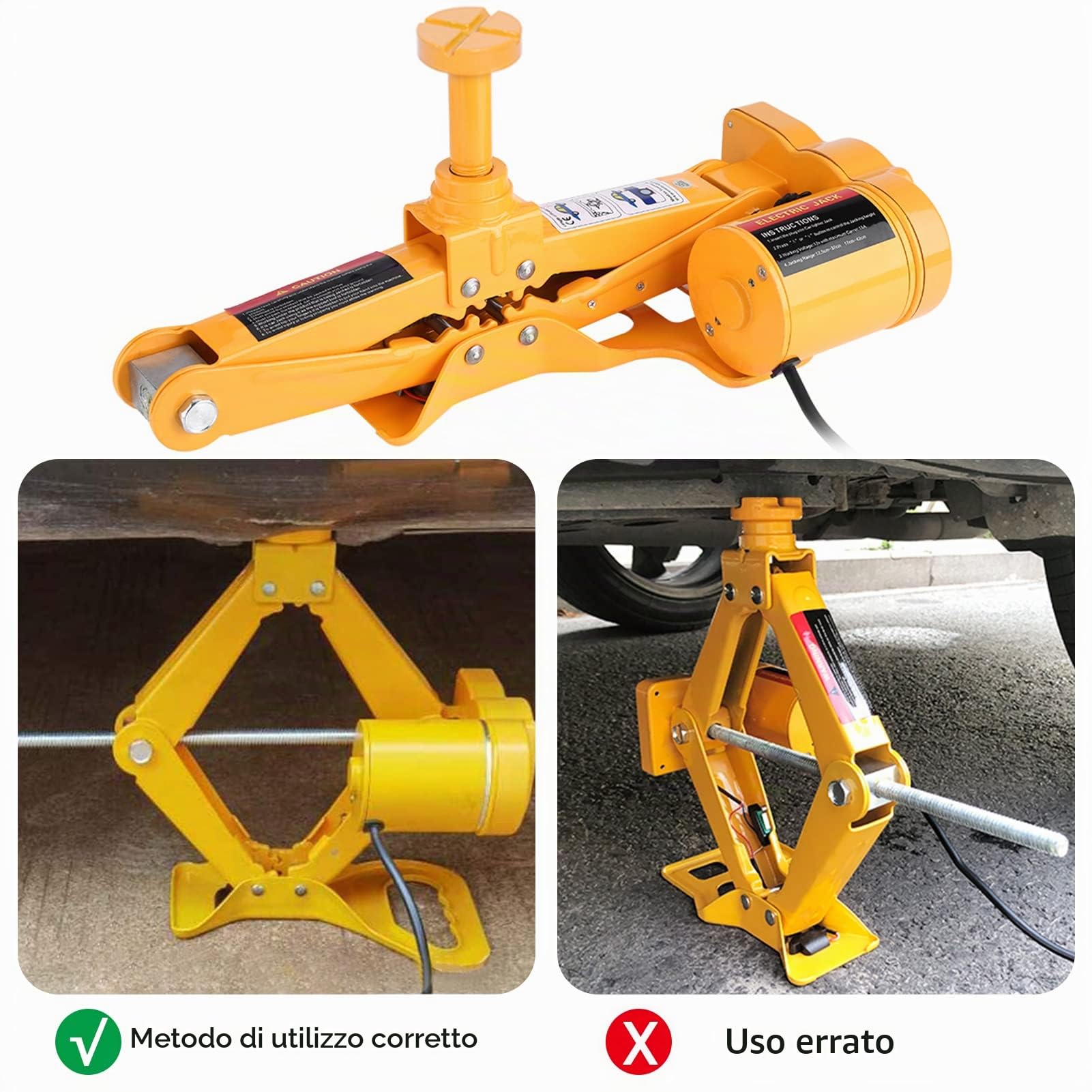 Cric a Forbice Elettrico 3T, 12V Accendisigari & Pinze per Batteria, Portatile Cric Elettrico per Auto SUV, Protezione Antiscivolo, Altezza 12-35cm, Sollevatore Elettrico con Telecomando
