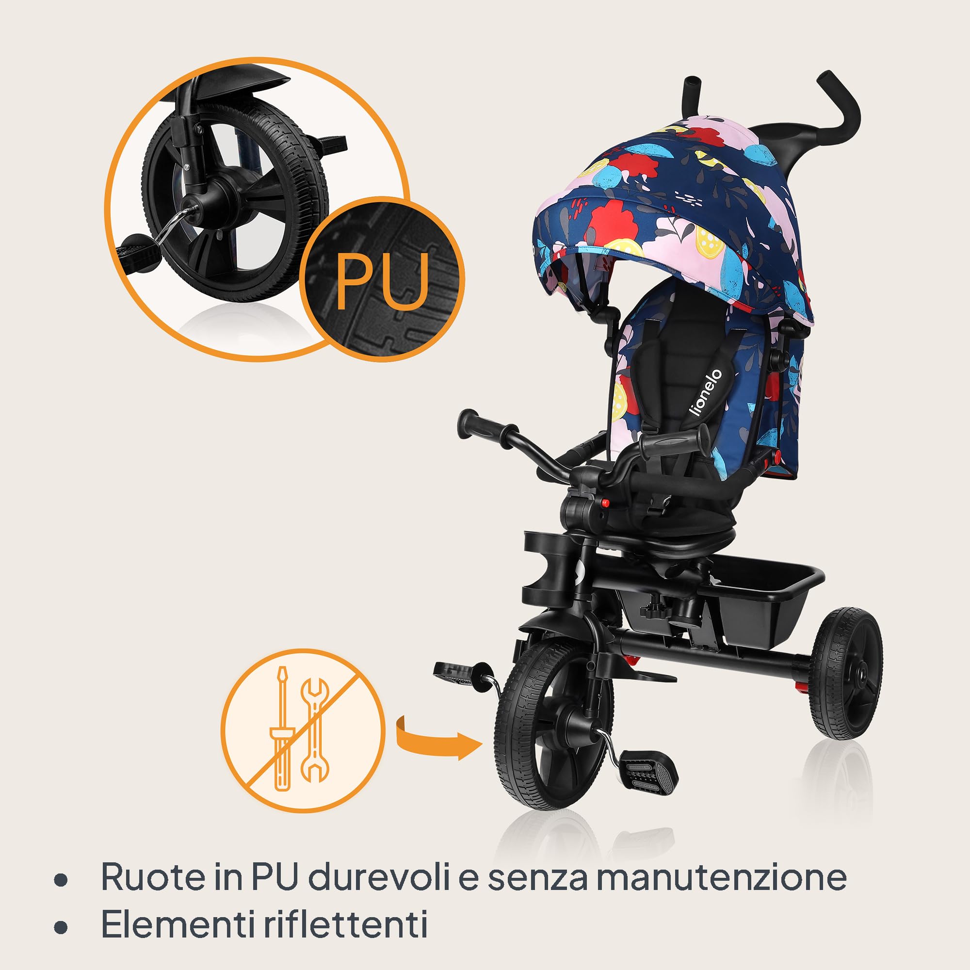 Lionelo Haari 2 in 1 Triciclo bici e passeggino fino a 25kg, Pieghevole, Fronte mamma e fronte strada, Regorabile compatto con Borsa e portabibite, Cinture a 3punti Triciclo per bambini da 1 a 5 anni