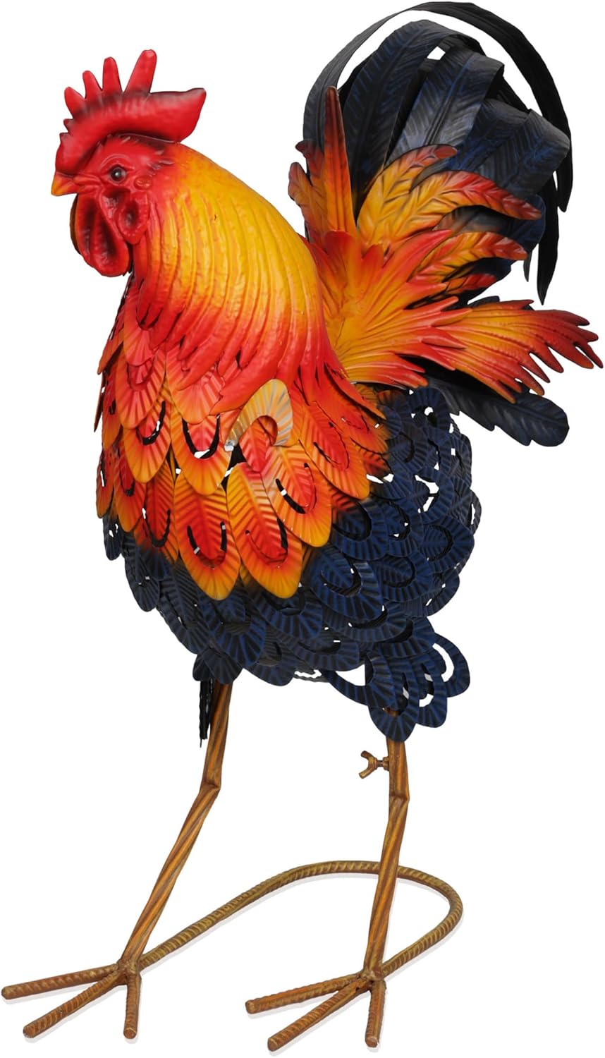 Vibrant Multicolor Steel Rooster Garden Statue, 25"