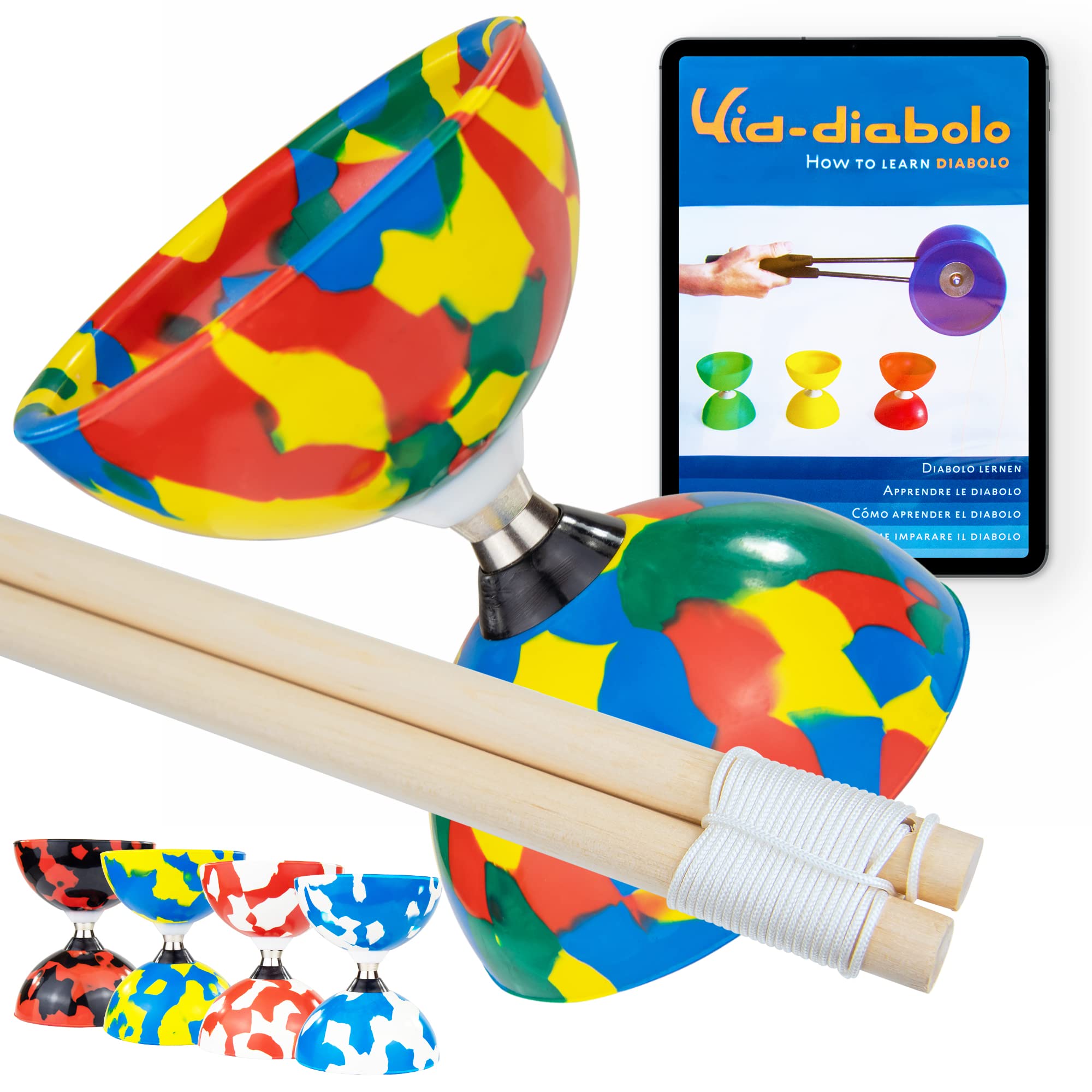 Juggle Dream Jester Diabolo Juggling Set - Ball Bearing Axle Professional Diabolo with Wooden Handsticks and Online Learning Video - Juggling Toy (Multi-Colour)