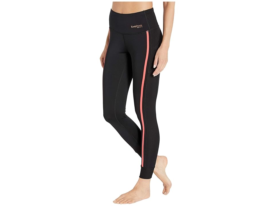 

Bebe Sport Striped Leggings Jogger (Bright Coral) Women's Casual Pants, Gray