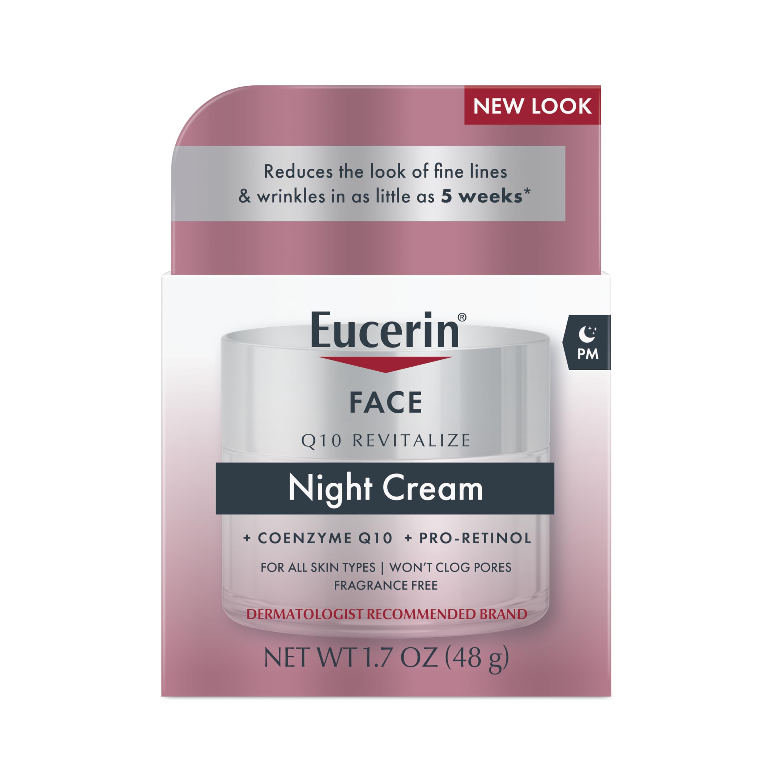 Eucerin Crema de noche antiarrugas Q10 + pro-retinol, crema facial para pieles sensibles, tarro de 1,7 onzas