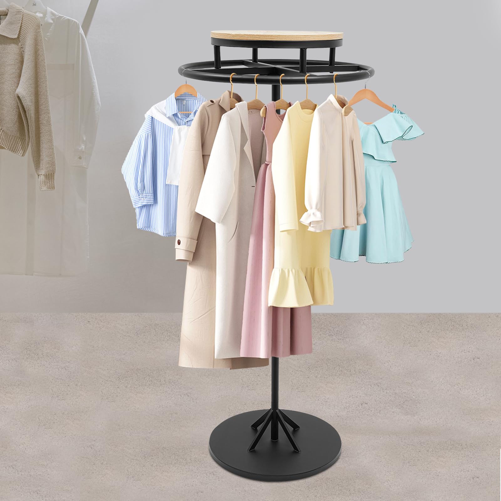 Appendiabiti rotondo girevole a 360°, 60 x 140 cm, in metallo girevole per boutique, negozi di abbigliamento, supporto rotondo con rotazione per la decorazione del negozio