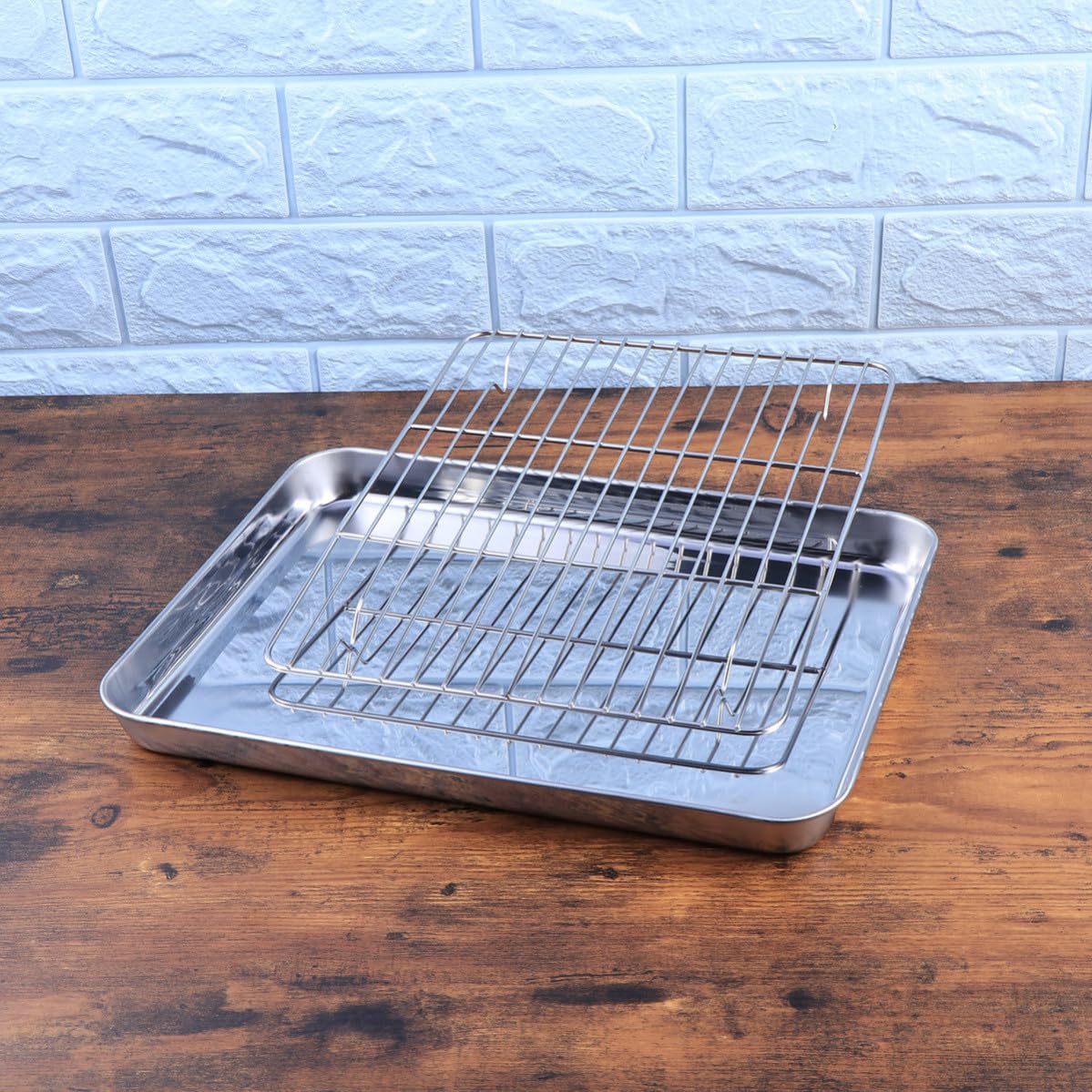 OSALADI Bandejas para Hornear Fácil Limpieza Juego de 2 y Rejillas de Acero Inoxidable Plata Mantienen de Pie, Adecuado para Pasteles y Uso en Restaurantes
