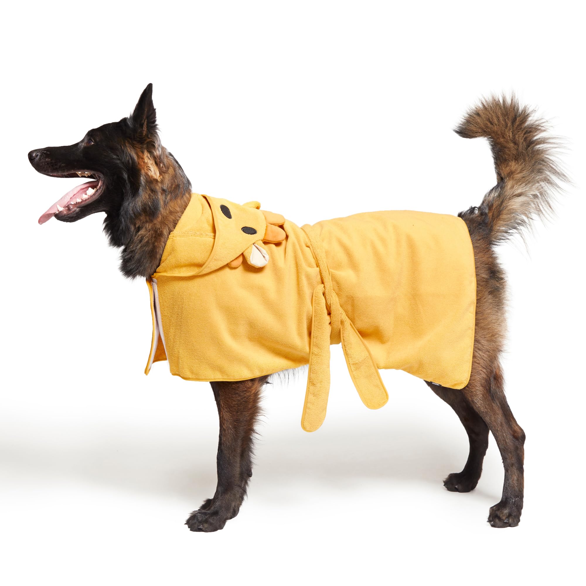 Barkbox Premium Absorbent Hooded Dog Bathrobe Towel - Quick Drying Pet Towel for Bath & Beach Trips - Luxurious & Soft Bathrobe Towel for Dogs of All Breeds - Lion - Large