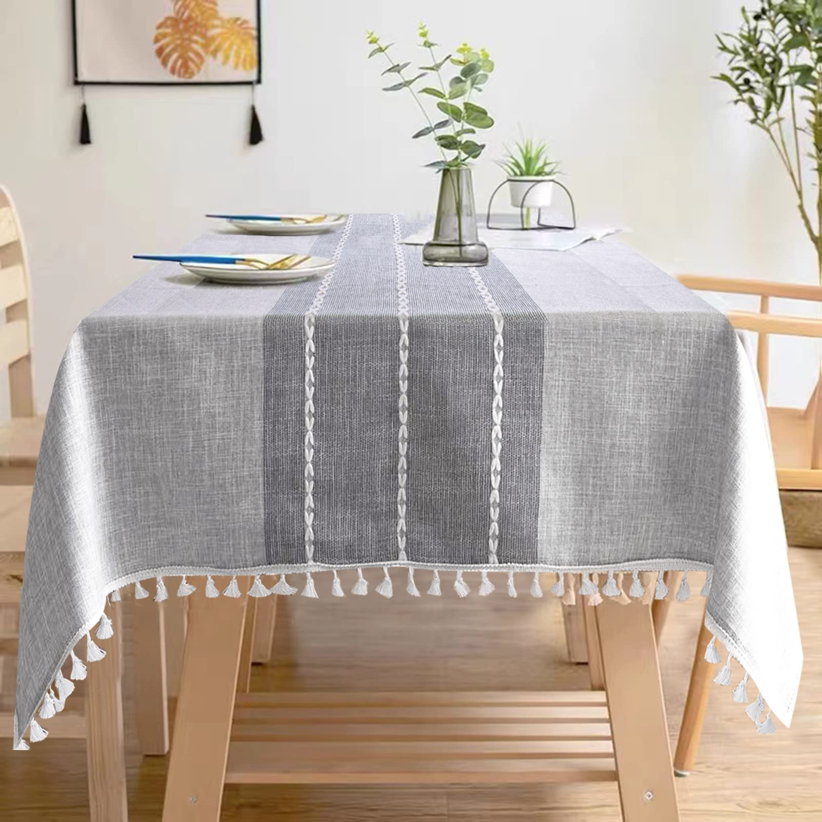 CUSSIOU Rectangle Tablecloth -55 x 70 inch Cotton LinenTable Cloth for 6 Foot Tables Rustic Farmhouse Table Cloths, Decorative Fabric Tablecloths for