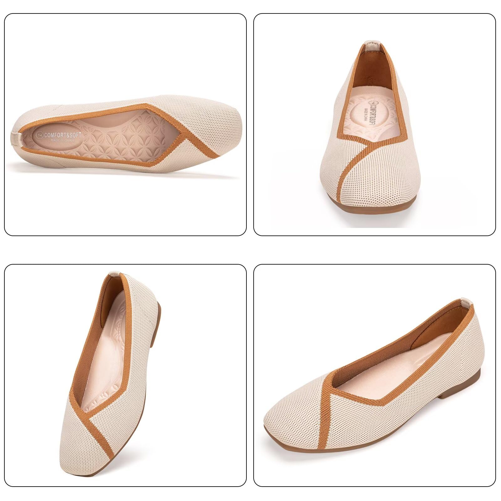 Frank Mully Damen Flache Schuhe mit quadratischer Zehenpartie, Bequeme Flache Strickschuhe, Arbeitsschuhe für Damen