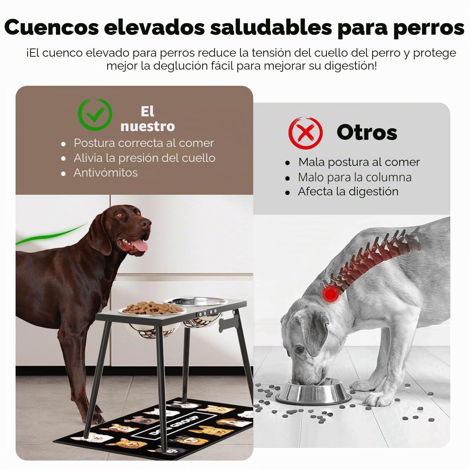 ADENGL Cuencos elevados de metal para perros, soporte elevado de 17 pulgadas de alto, soporte elevado para perros con cuencos de acero inoxidable de 3000 ml y alfombrilla a prueba de salpicaduras para