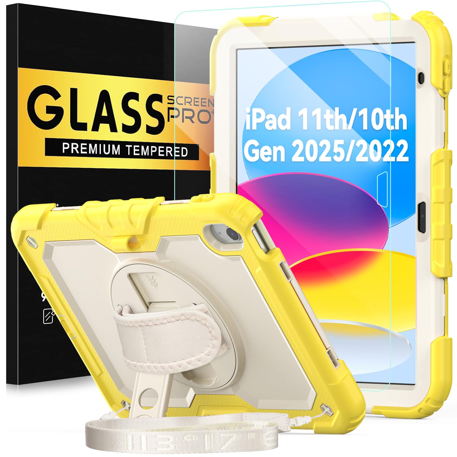 BLOSOMEET Case for iPad 9th/8th/7th Generation 2021/2020/2019 10.2 Inch with Tempered Glass Screen Protector & Pencil Holder,Protective Kids iPad 10.2 Case Cover w/Stand Hand Shoulder Strap,Black — Amazon image 16