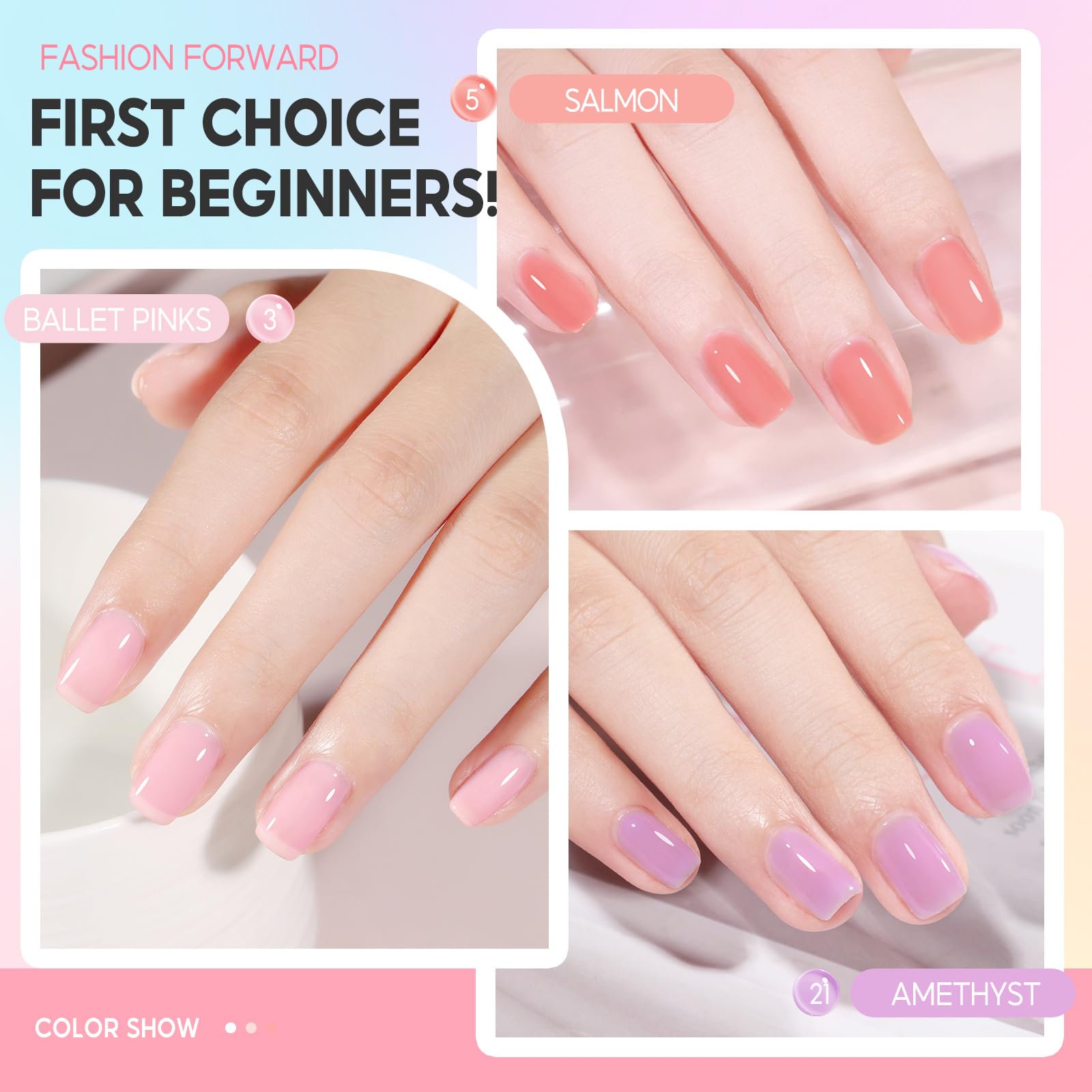 PEACECOLOR Lakier hybrydowy UV - 6 kolorów Jelly Gel Nail Polish Żółty Zielony Niebieski Różowy Fioletowy, Przezroczysty Lakier hybrydowy UV Stylizacja paznokci Manicure
