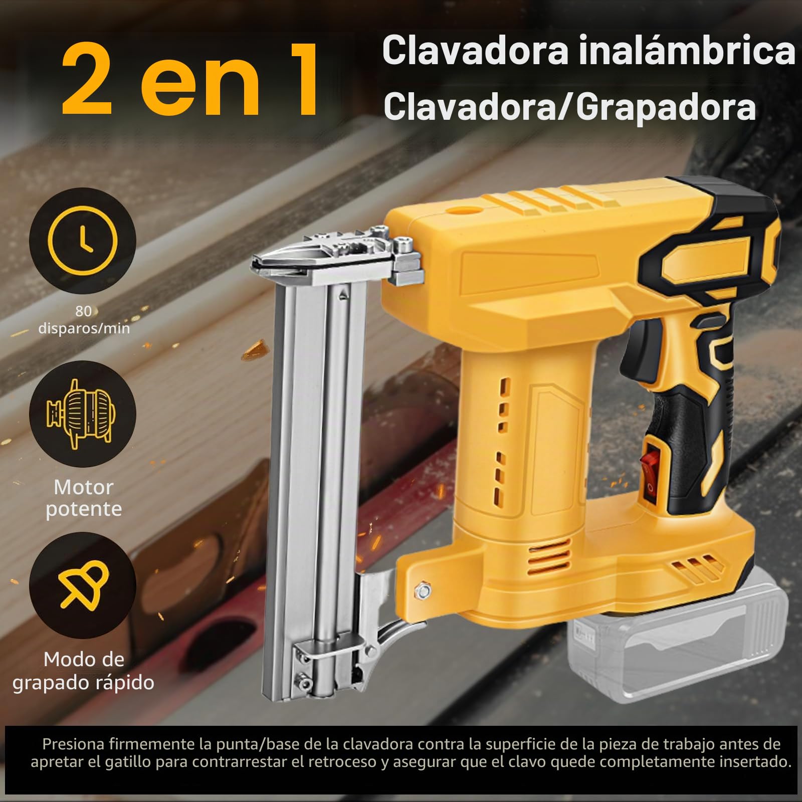Pistola de uñas inalámbrica 2 en 1 para batería Dewalt, clavadora eléctrica Brad 18GA con 1000 grapas de clavos de 2 modos, 80 golpes, para carpintería, tapicería | Grapadora eléctrica de 2 modos 18GA con 1000 clavos, grapas para carpintería, bricolaje, b