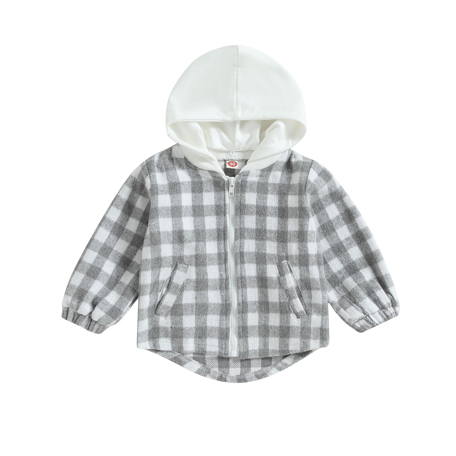Mialoley Baby Boy Girls Long Sleeve Hoodies Jacket Zip up Sweatshirt Plaid Spring Winter Coat Infant Warm Clothes Toddler (Grey, 12-18 Months)