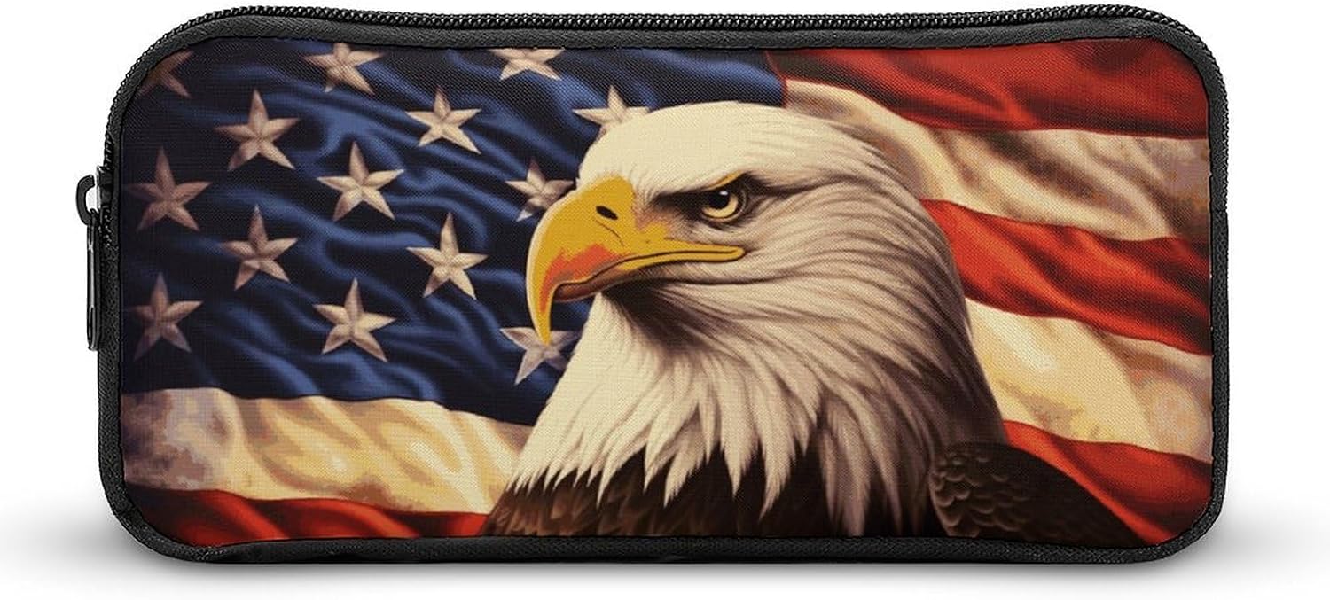 Flag And Eagle Pencil Case Large Pencil Bag with Zipper