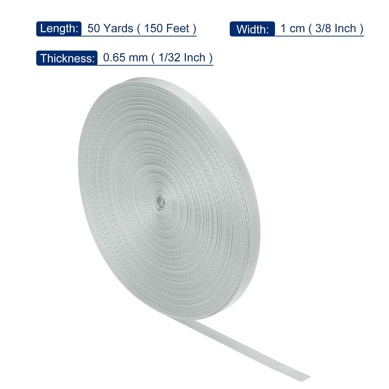 MECCANIXITY Nylon Webbing Strap Flat 3/8 Inch 50 Yards Light Grey for Outdoor DIY Gear Repair, Backpack, Luggage-Rack, Crafts