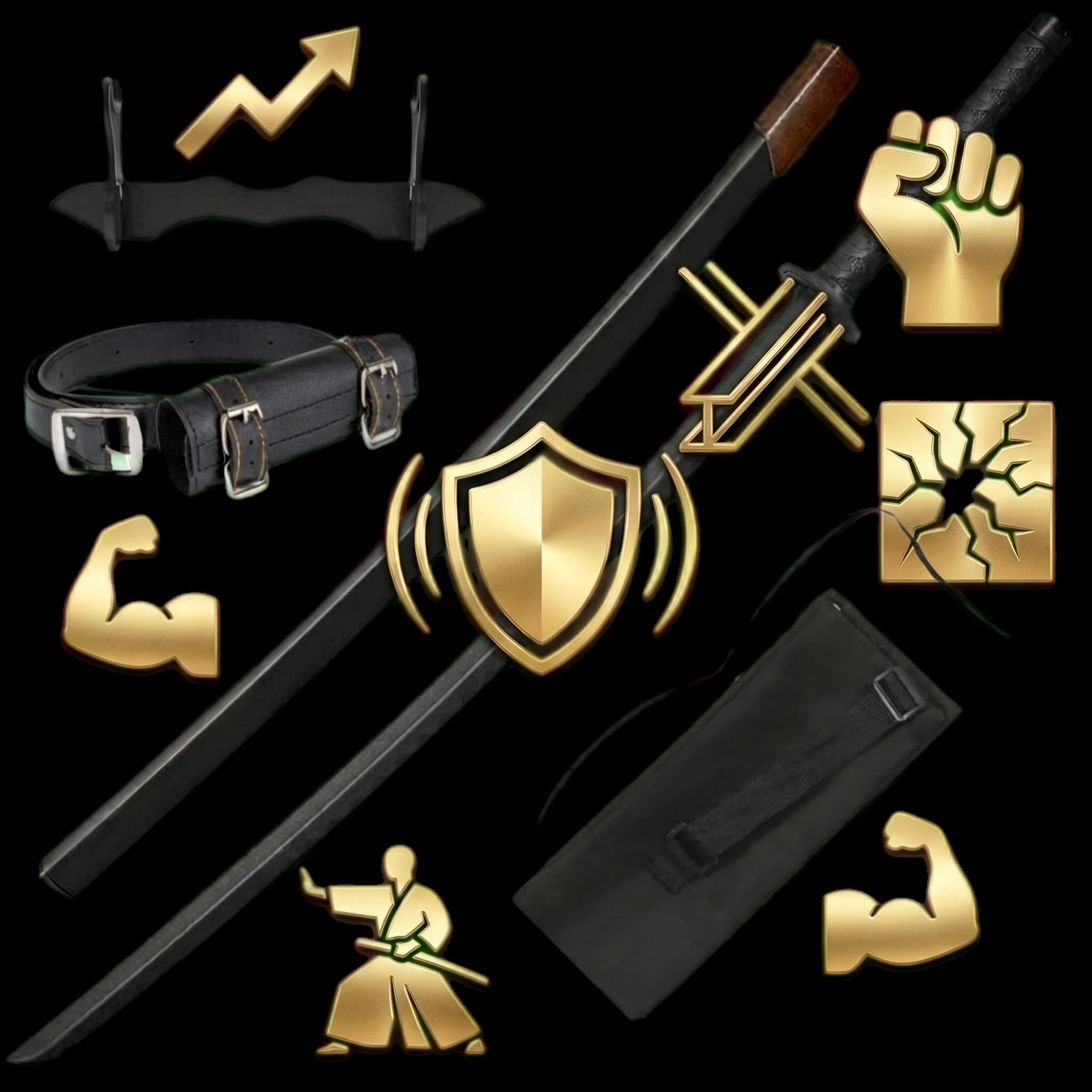 57 SPECIAL REPLICAS Bokken Katana 102 cm en Polypropylène - Sabre d'Entraînement Arts Martiaux avec Fourreau & Ceinture - Accessoire Kendo Aïkido Iaïdo avec Support & Sac, GXSW-06