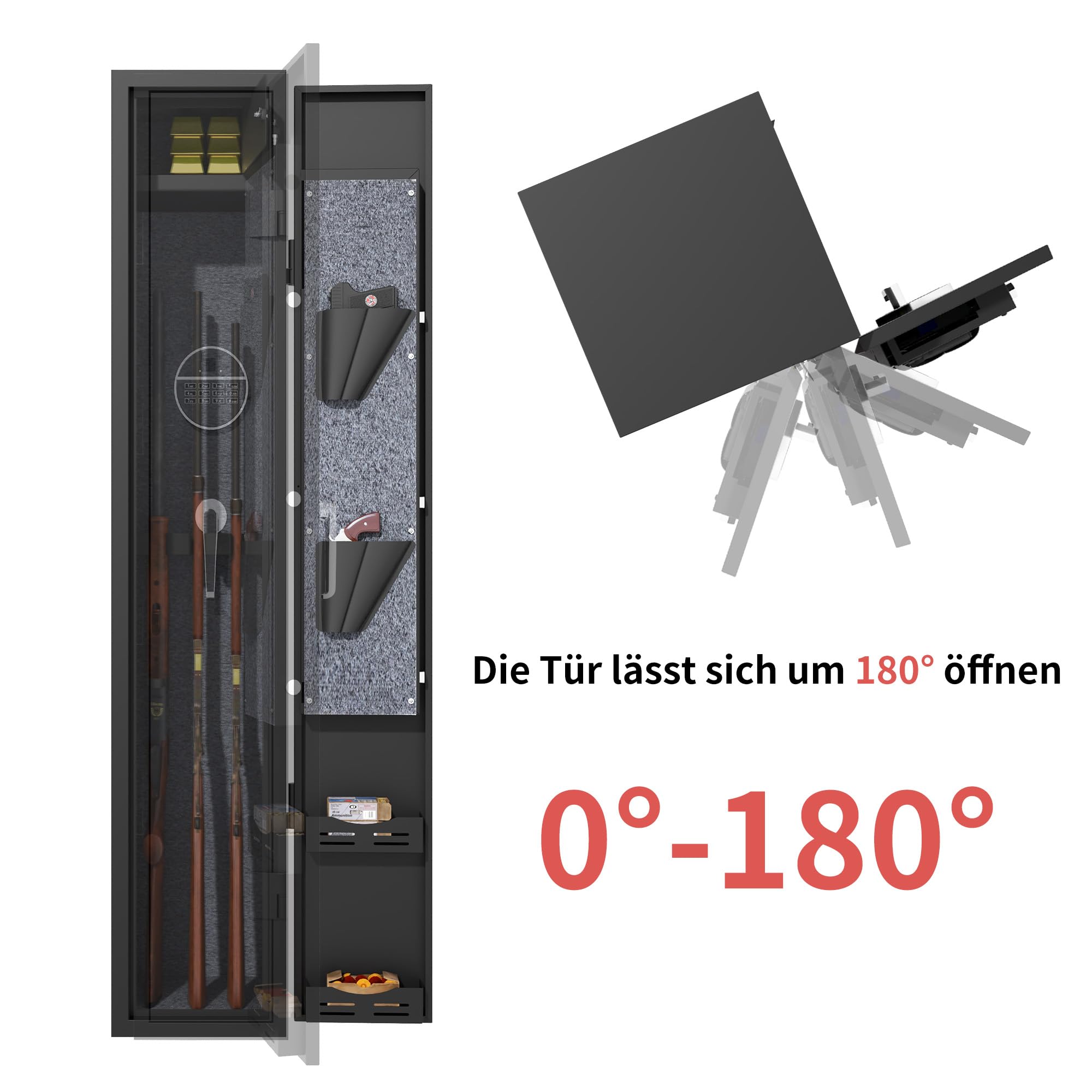 IKIMI Stahlblech Waffenschrank mit Elektronikschloss Einstellbar Munitionsschrank für 3 Gewehre und Pistolen,Metall Waffentresor Robust Langwaffenschränke für Langwaffen & Kurzwaffen
