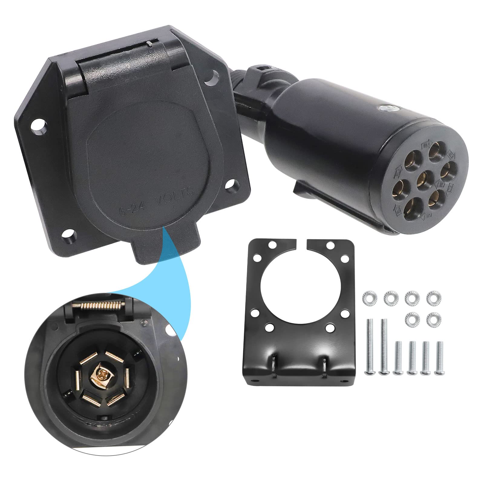 MECMO 7 Pole Round to 7 Way RV Blade Trailer Adapter Connector, Dust-Free High-Impact ABS Plastic, Semi Truck Trailer Adapter for Commercial Vehicle/Pickup Truck/Tractor