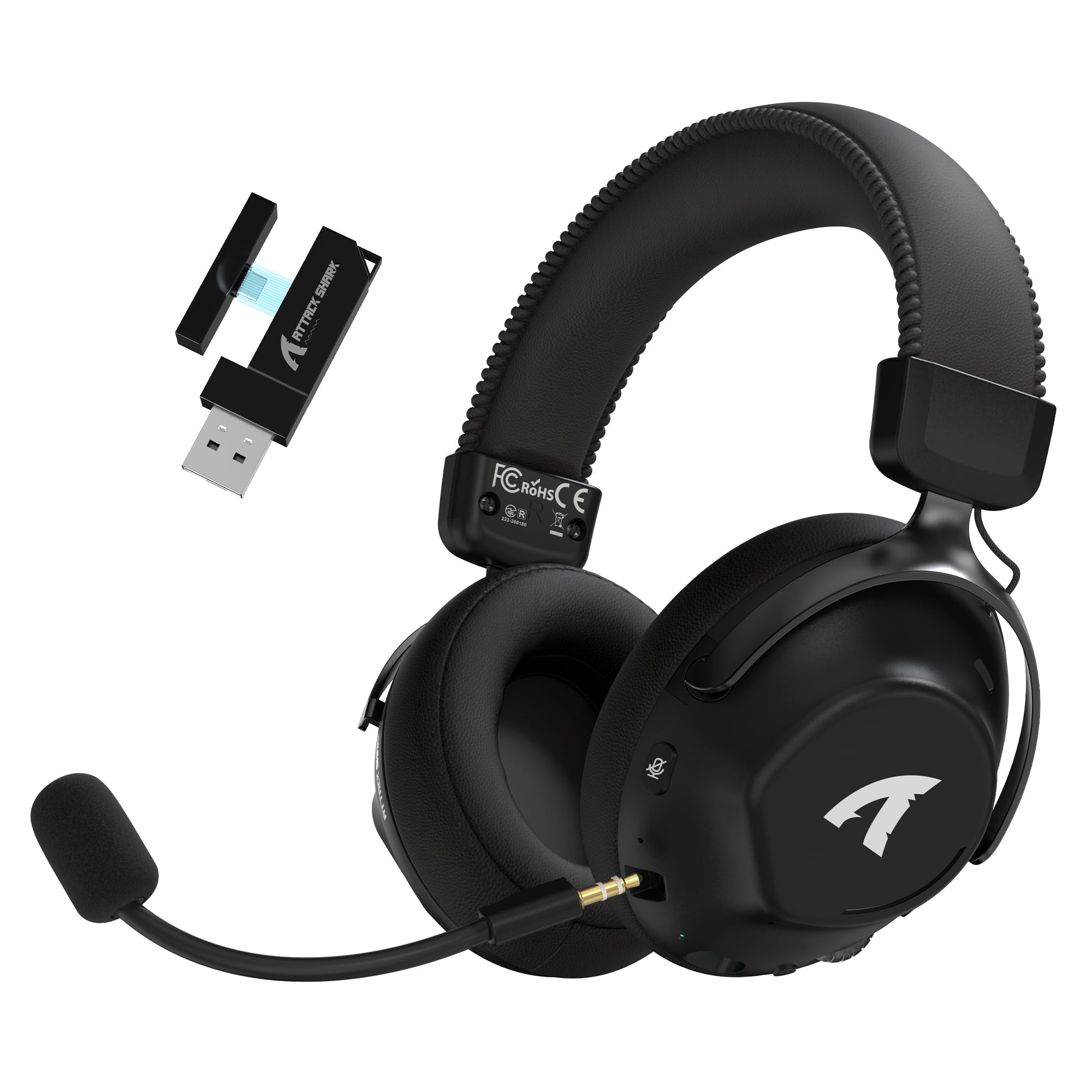 ATTACK SHARK L50PRO 3-Modos 53mm Cascos Gaming Inalámbricos 7.1 - Negro | Bio-Drivers 53mm, Surround 7.1, 2.4G/BT5.3/Cable para PC/PS/Switch, 64H, Estructura Metálica Ligera, Micro 360° Extraíble