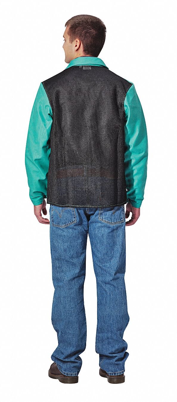 Welding Jacket, Green, Sateen w/Cane Back and Kevlar Thread, 2XL