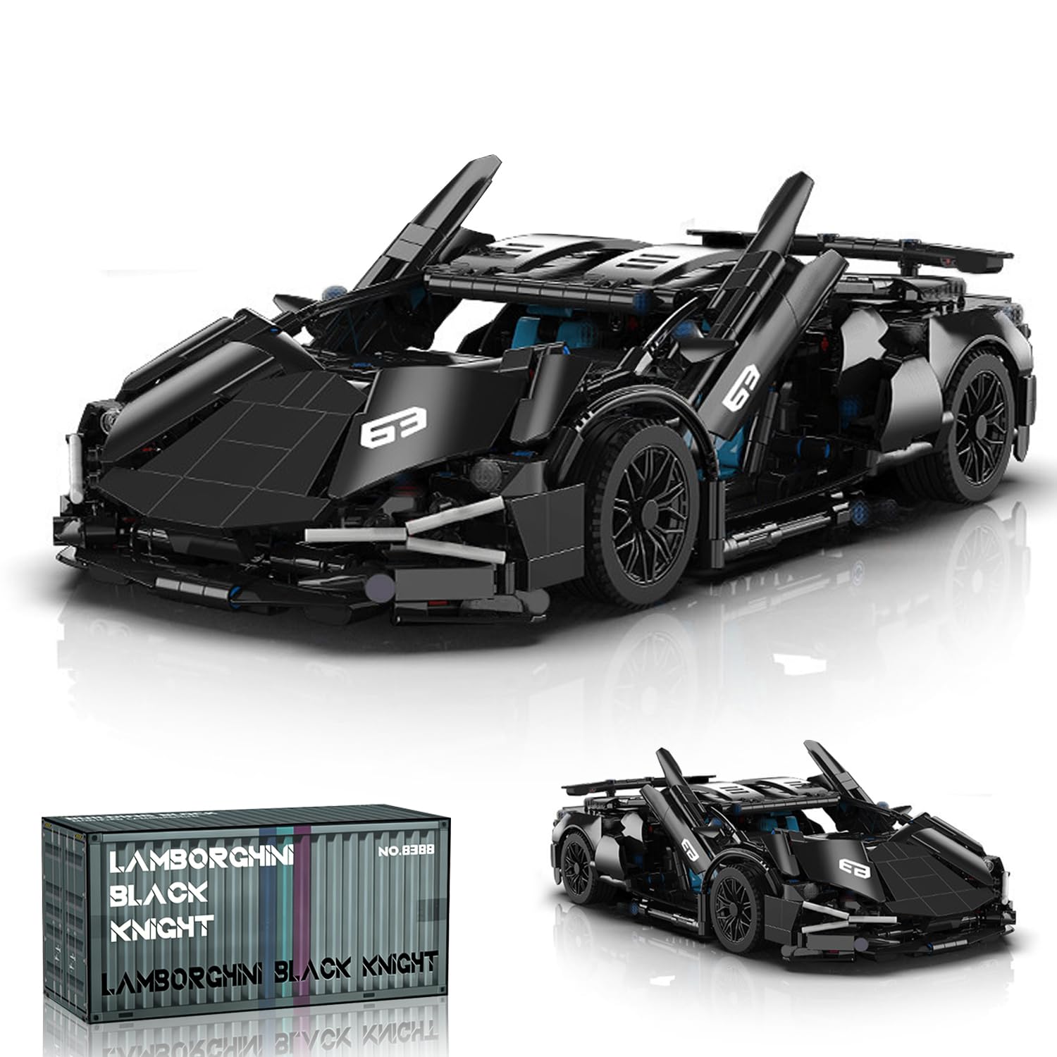 Minxtech Supersportwagen Bausteine Sets, 1314 Teile Technik Sportwagen Modell Bauset Auto Modellbausatz, 1:14 Rennwagen Modell Bausteine Bausatz, Kompatibel mit Mainstream Marken - Schwarz