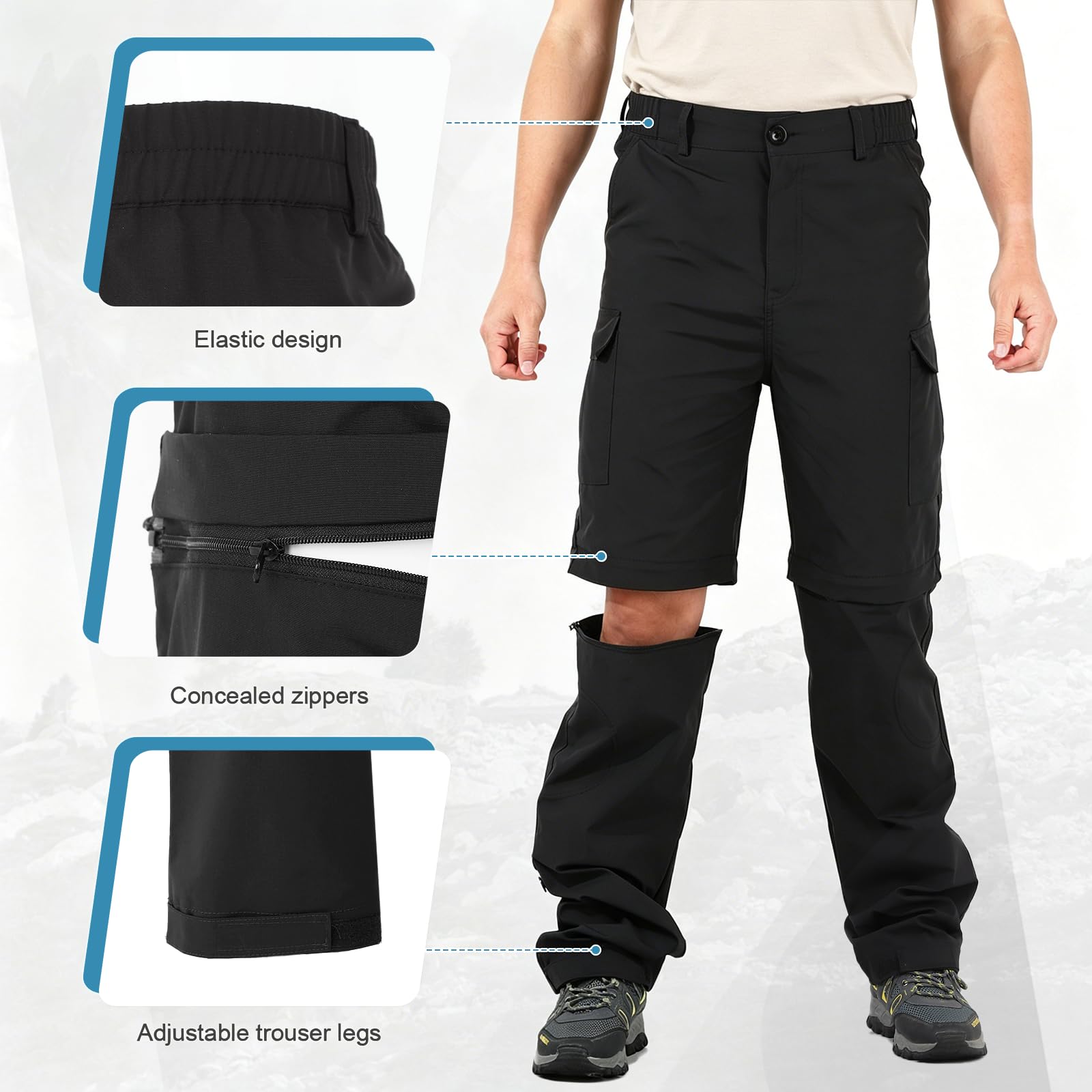 Pantalones de Caminata Secos rápidos para Hombres Convertibles en Pantalones Cortos Pantalones de Carga Ligeros