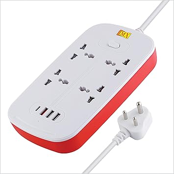 MX Extension Board 4-Way Power Strip with USB Fast Charging Ports, Surge Protector, 2M Extension Cord, Universal Sockets, Multi-Plug Adapter for Home, Office, Laptop,Mobile Charging