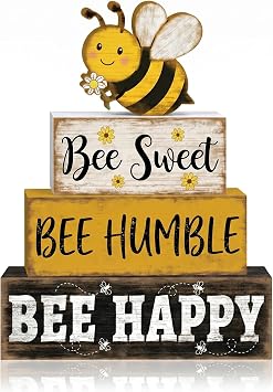 Britimes Tiered Tray Decor Set, 4 Pack, Wooden Table Sign, Bumble Bee
