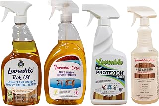 Loveable EcoDecors Complete Teak Care Bundle - 24oz Teak Oil, 32oz Cleaner, 16oz Protexion, and 32oz Stain Remover