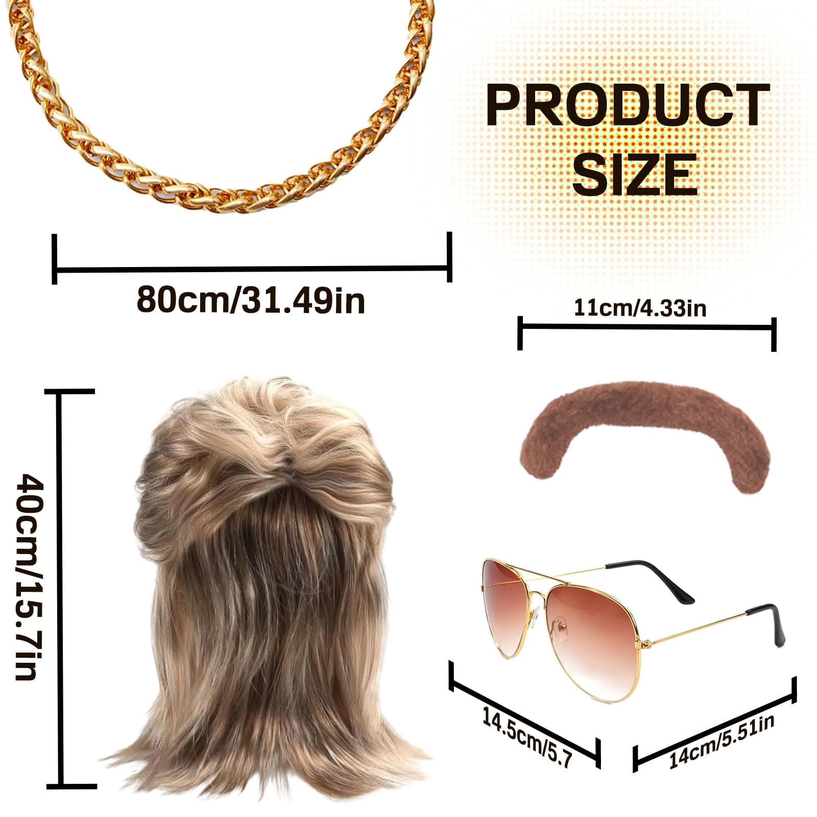 4 Piece Set Mullet Wig Brown, Pop Rock Wigs, 80s 90s Outfits Hip Hop Costume Kit, 70s Funky Hippie Wigs for Mullet Pop Style Wig 1970's Disco Halloween Costume Fashion Wig Fancy Party Accessories - Image 2