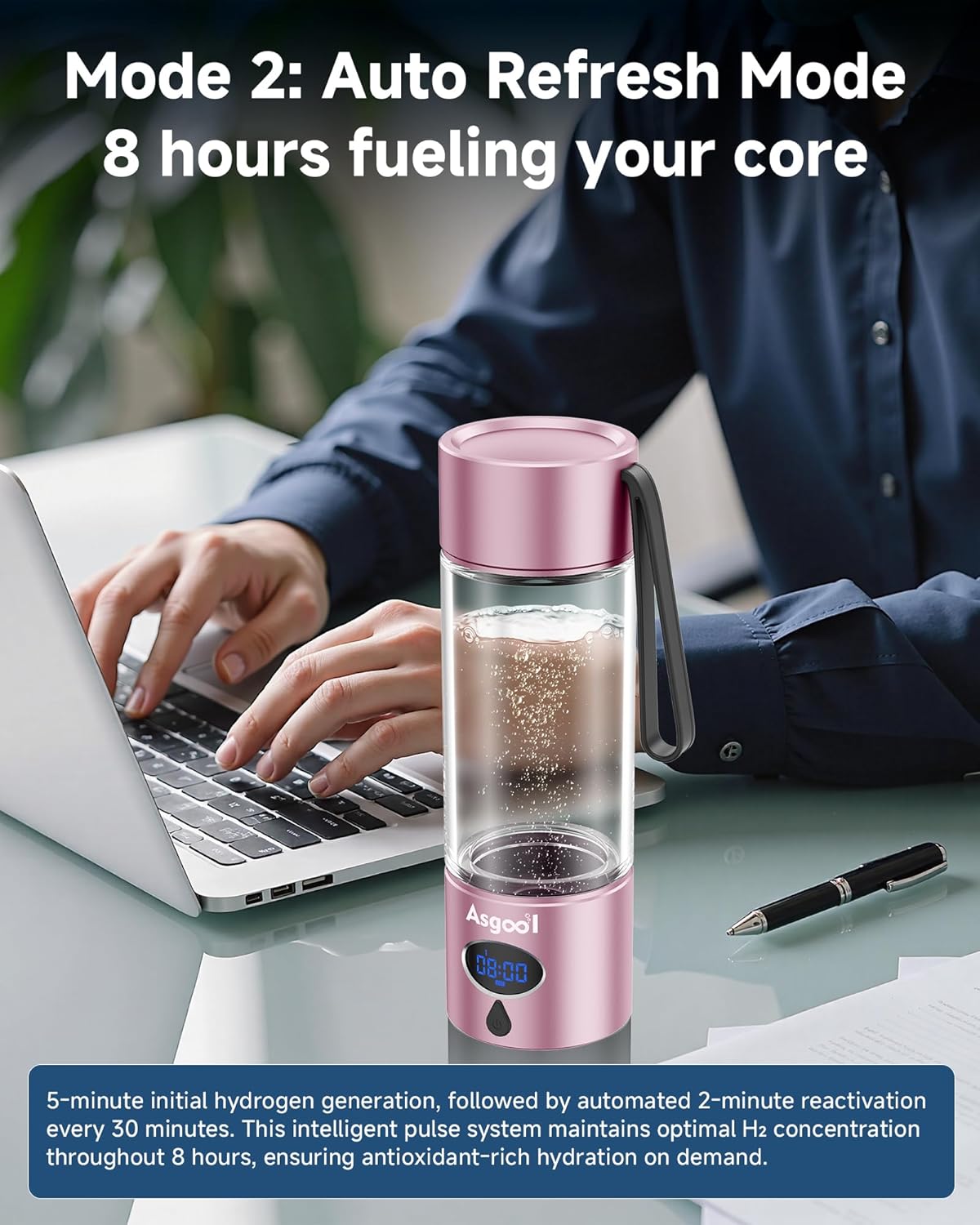 360ml Portable Hydrogen Water Bottle Generator with PEM-SPE Tech, Glass Exterior & Aluminum Shell, 5000 PPB in 8 Minutes, Health Care Gifts for Husband, Wife, Family, Friends, Travel