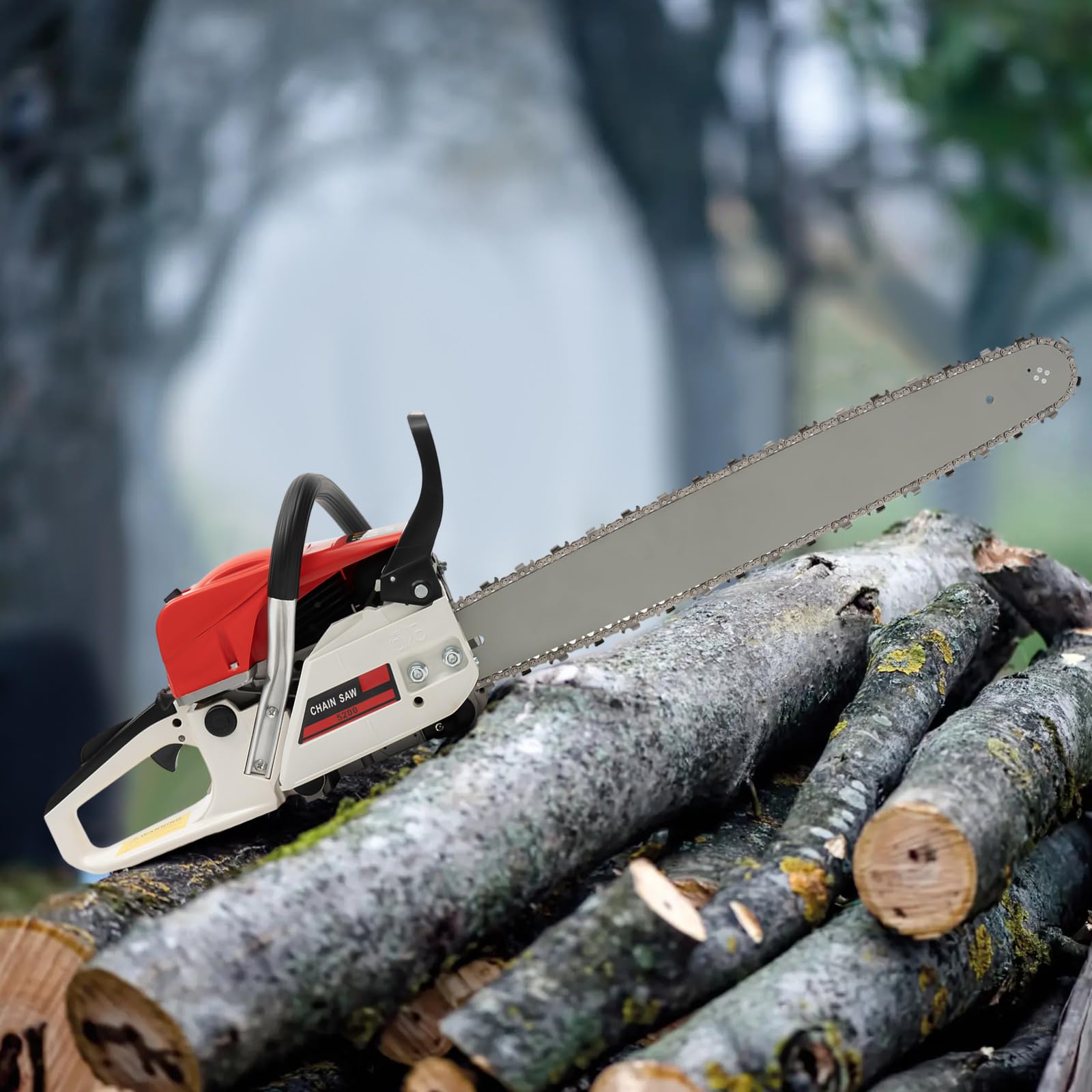 Piła łańcuchowa Zasilana Benzyną O Pojemności 52 Cm3, 22 Cale, Z Mocnym Silnikiem Dwusuwowym, 22-calową Prowadnicą Tnącą, Hamulcem Bezpieczeństwa, Akumulatorowym Narzędziem Do Cięcia Drewna