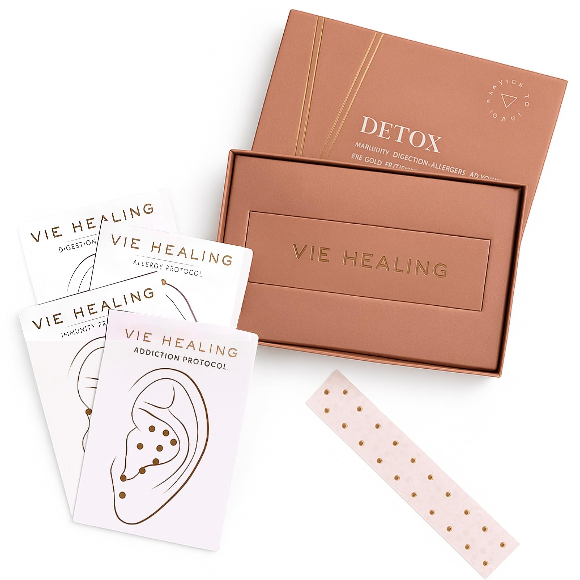 Vie Healing Detox 24k Gold Acupressure Ear Seeds , with Ear Chart, Reflexology, Video, Helps Immunity, Digestion, Allergies and Addiction