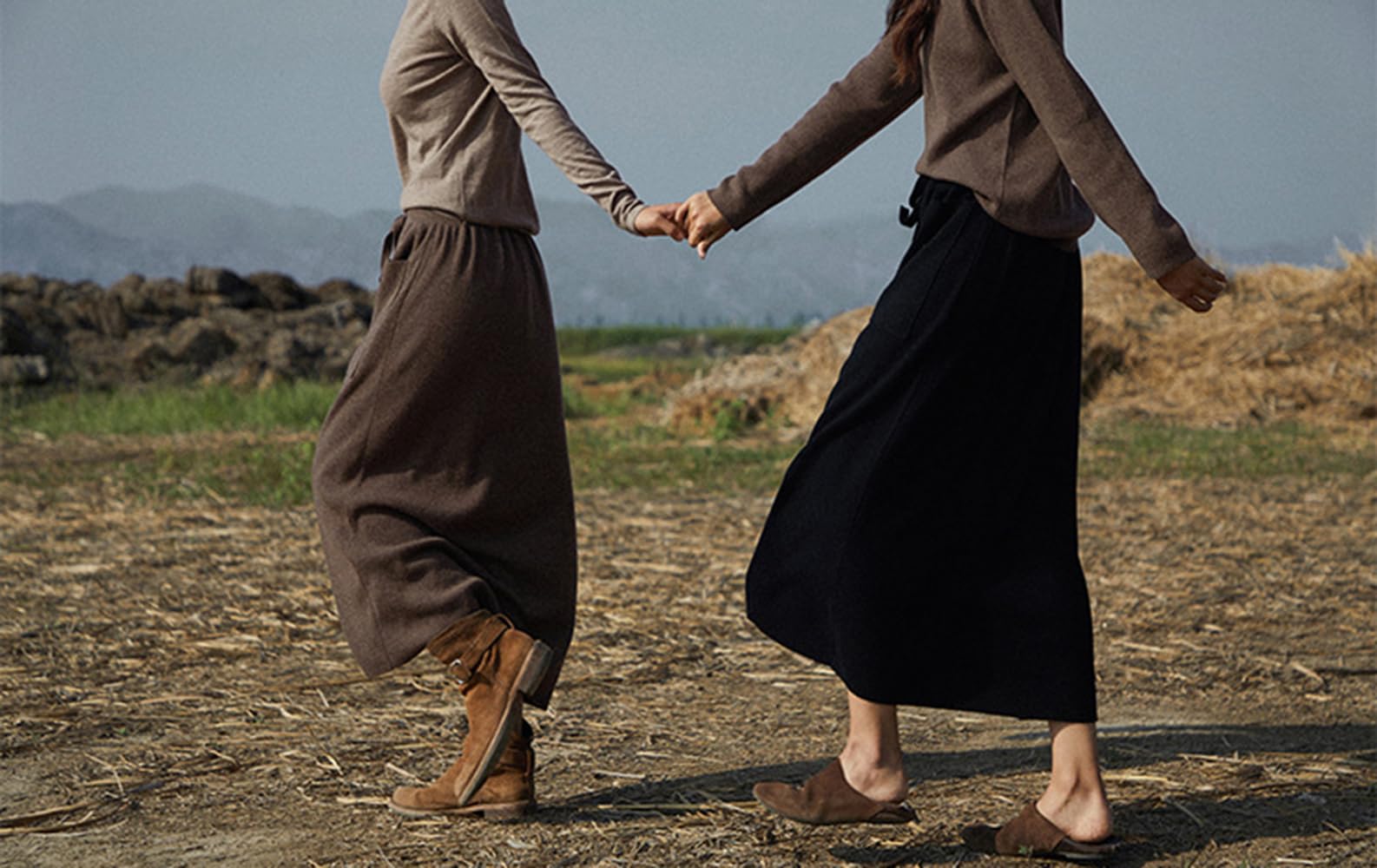 Falda Larga de Lana para Mujer con Bolsillos Cintura Elastica Cálida Falda Midi Plisada Invierno Otoño