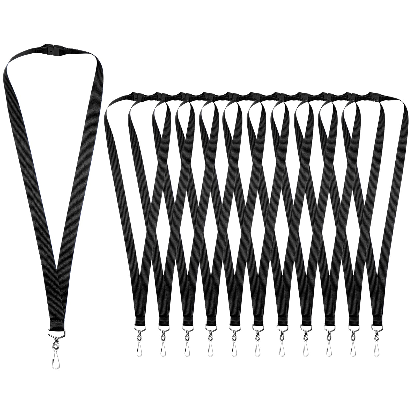 WEZEBEL 12-Pack Black Breakaway Lanyards for id Badges, Polyester Neck Straps for ID Cards, Keys, Office, School & Events