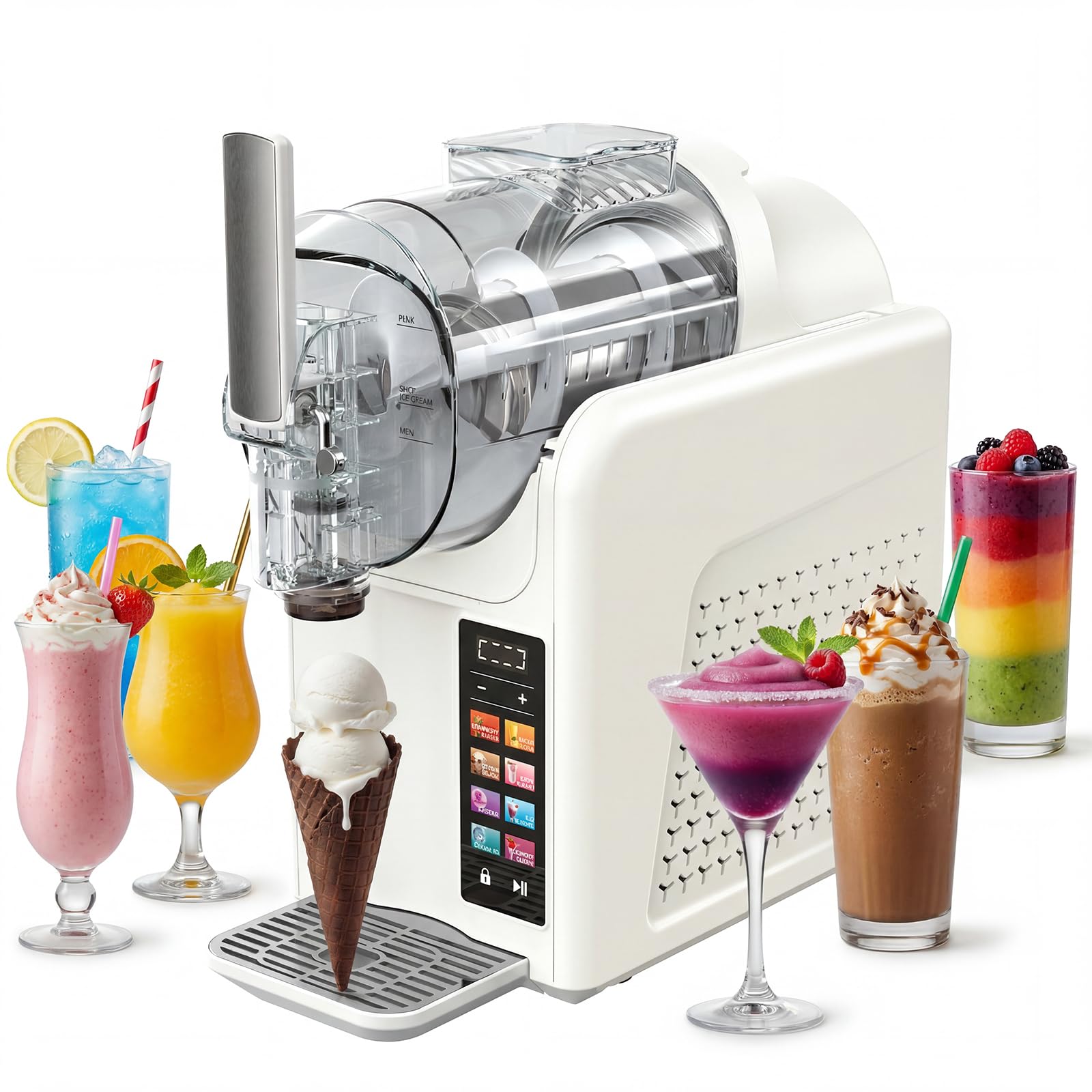 Slush Maschine eismaschine 2L Slushie,slushie maschine,Maschine mit LED-Display,7 voreingestellte Programme für Eiscreme, Smoothies, Milchshakes, Slush-Cocktails und Margarita （Weiß） (Weiß)