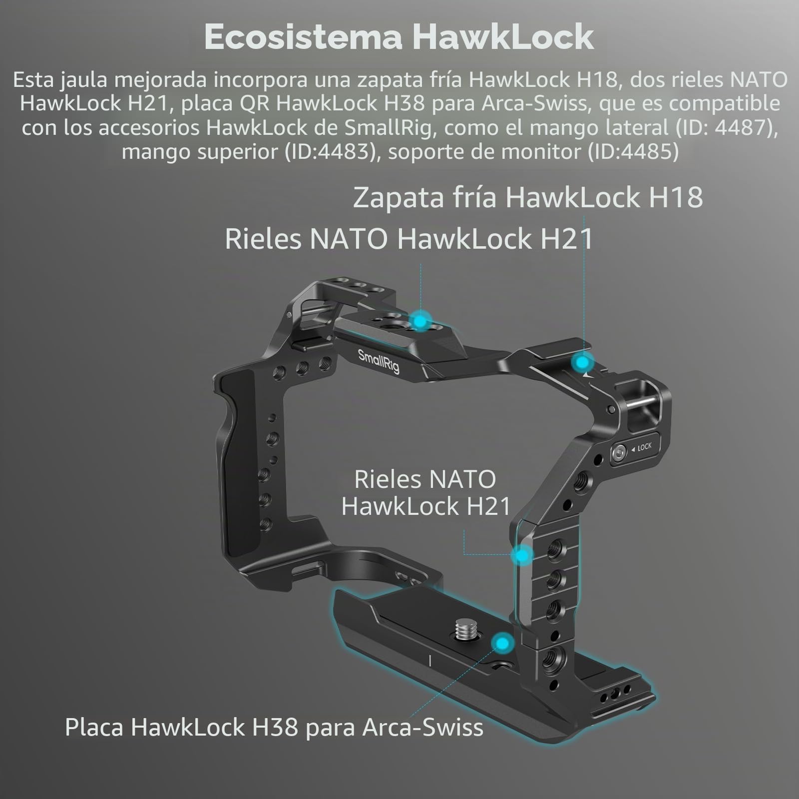 SMALLRIG Jaula para cámara R6 Mark II para Canon, Plataforma de cámara de Video Ajustable para Canon R6 Mark II, riel NATO Dual Integrado, Placa de liberación rápida para Arca - 4159B