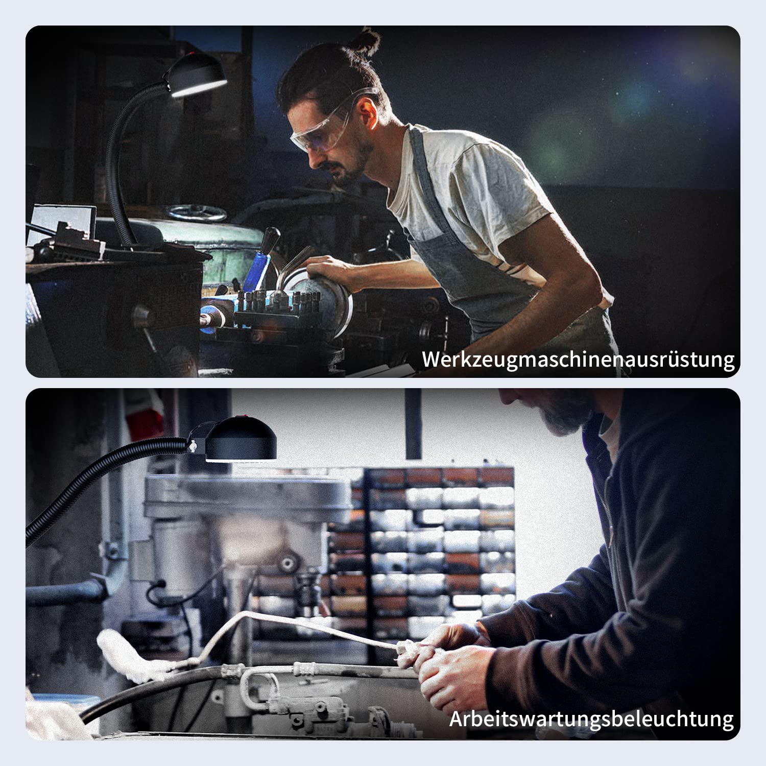 Drehmaschine Led Licht - Maschinenlampe 110V-220V 10W 1200 Lumen Arbeitslicht Verschraubung der Grundplatte Flexibel Wasserdicht Schwanenhals Arm für CNC Werkbank Handwerk Nähmaschine